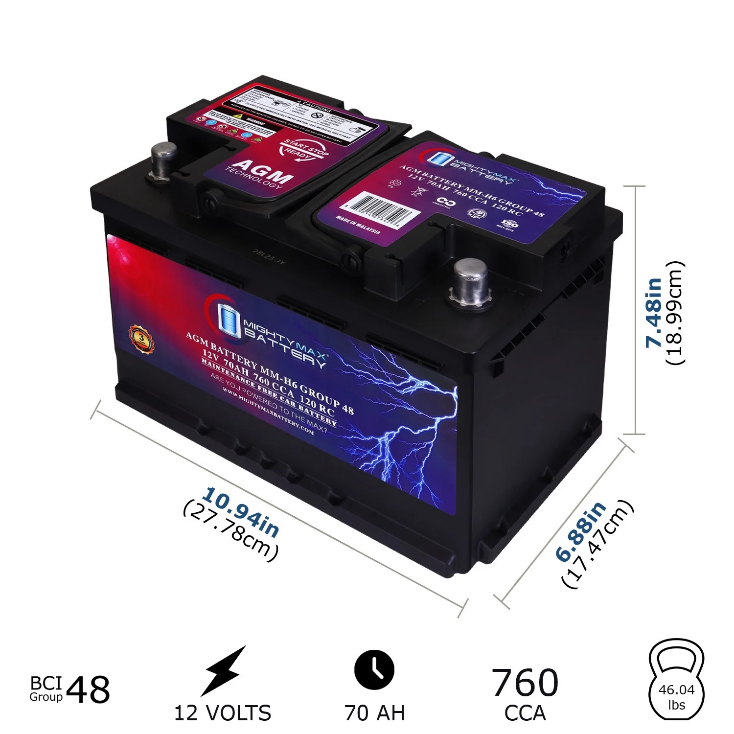 MM H6 Group 48 12V 70AH 120RC 760CCA Replacement Battery Compatible with Chevrolet Silverado 1500 1\/2 Ton 07 13 - John Pierce Auto Care