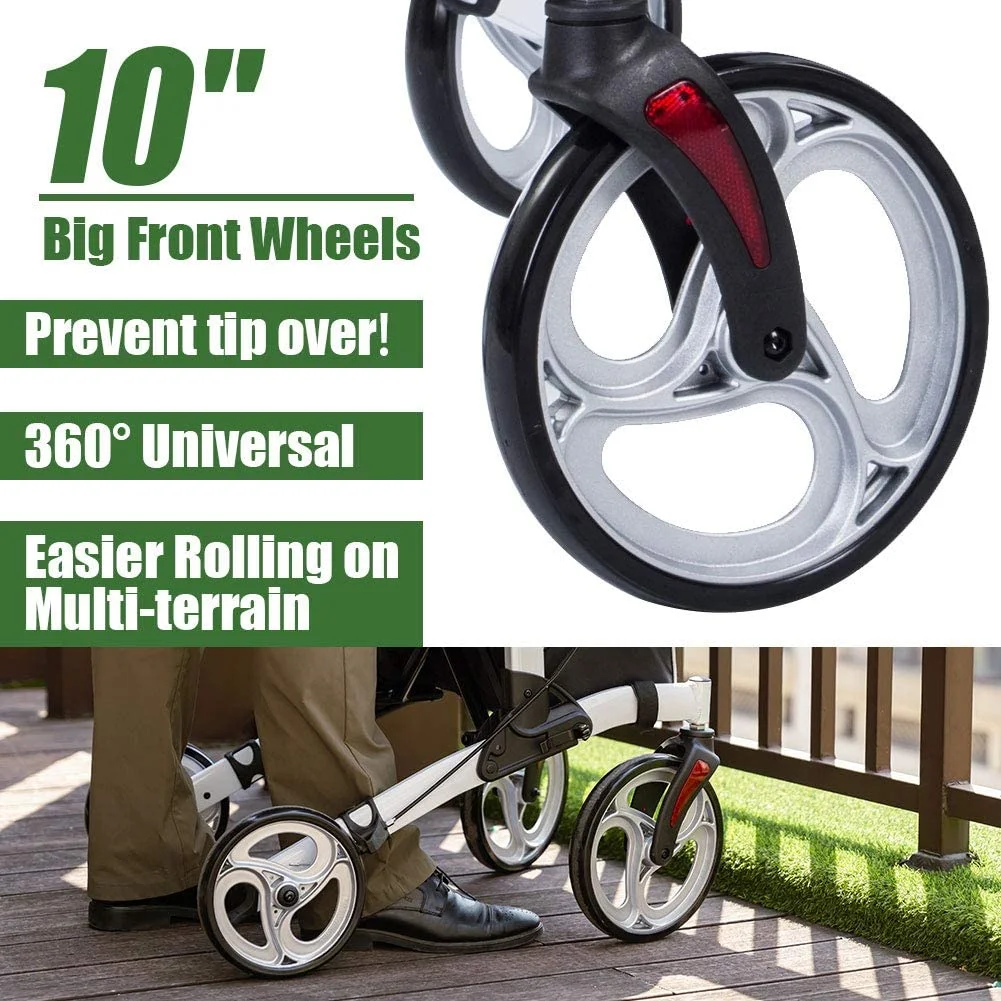 BEYOUR WALKER Upright Walker, Newest Design, Stand Up Rollator Walker Tall Rolling Mobility Walking Aid with 10�� Front Wheels, Seat and Armrest for Seniors and Adults, White - John Pierce Auto Care