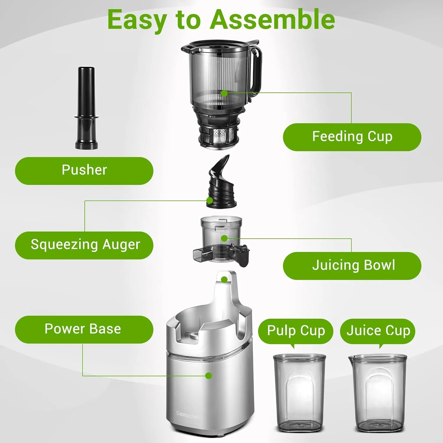 Juicer Machines, 5.3 Inch Self Feeding Masticating Juicer Fit Whole Fruits \u0026amp; Vegetables, Cold Press Electric Juicer Machines with High Juice Yield, Easy Cleaning, BPA Free, 250W - John Pierce Auto Care