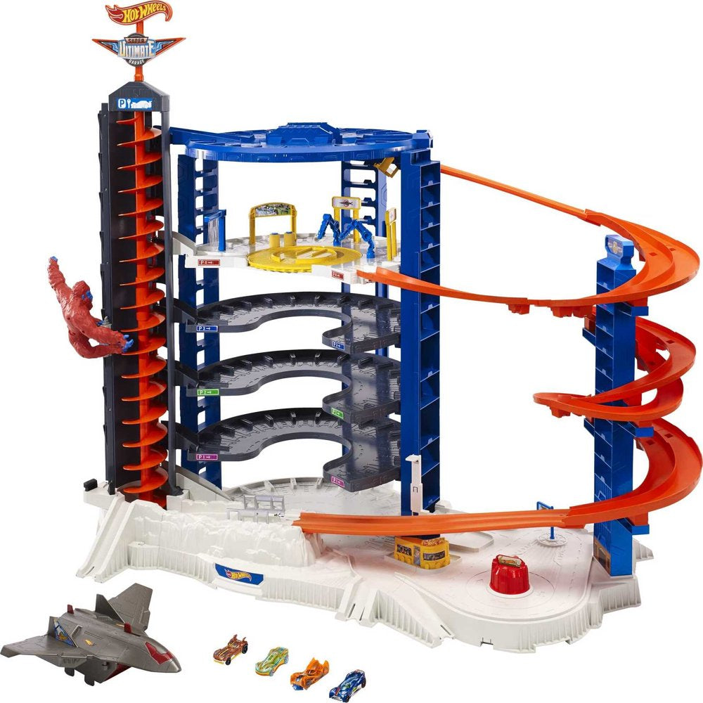 Hot Wheels Track Set with 4 1\u0026#58;64 Scale Toy Cars, Super Ultimate Garage, Over 3 Feet Tall - John Pierce Auto Care