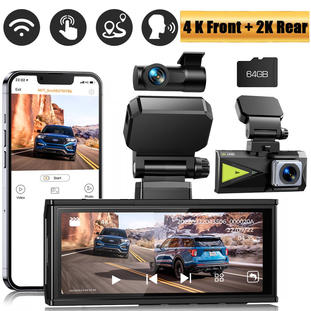 TOGUARD Dash Cam 4K with 5Ghz Wifi GPS, 4K 2K Dash Cam Front and Rear 3.16\u0026quot; Touch Screen with 64GB Memory Card - John Pierce Auto Care
