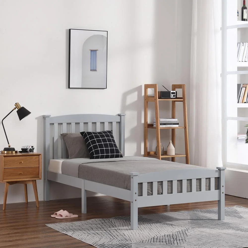 Ktaxon Vertical Wood Bed Frame for Bedroom with Headboard and Footboard Gray Twin Size - John Pierce Auto Care