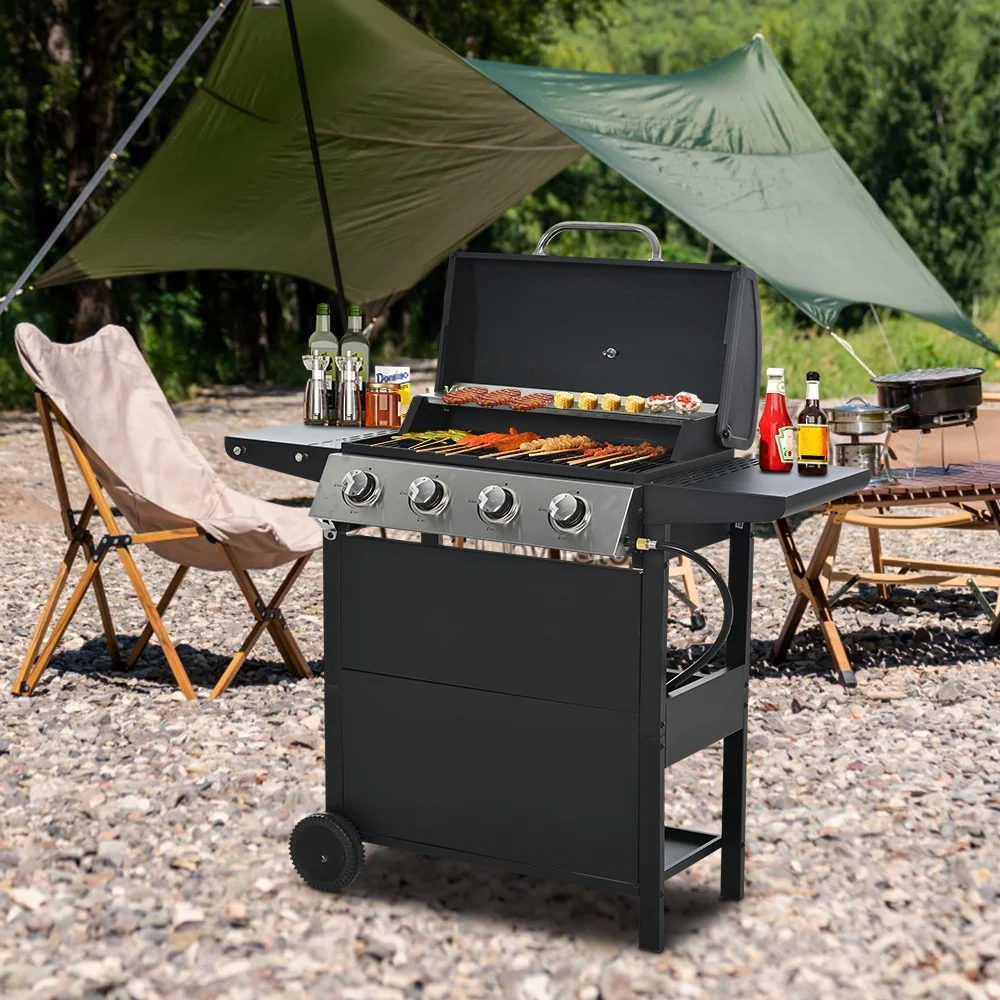 SEGMART 4 Burner BBQ Propane Gas Grill, Stainless Steel 34,200 BTU Patio Garden Barbecue Grill with Two Foldable Shelves \u0026amp; Thermometer, Perfect for Camping, Outdoor Cooking - John Pierce Auto Care
