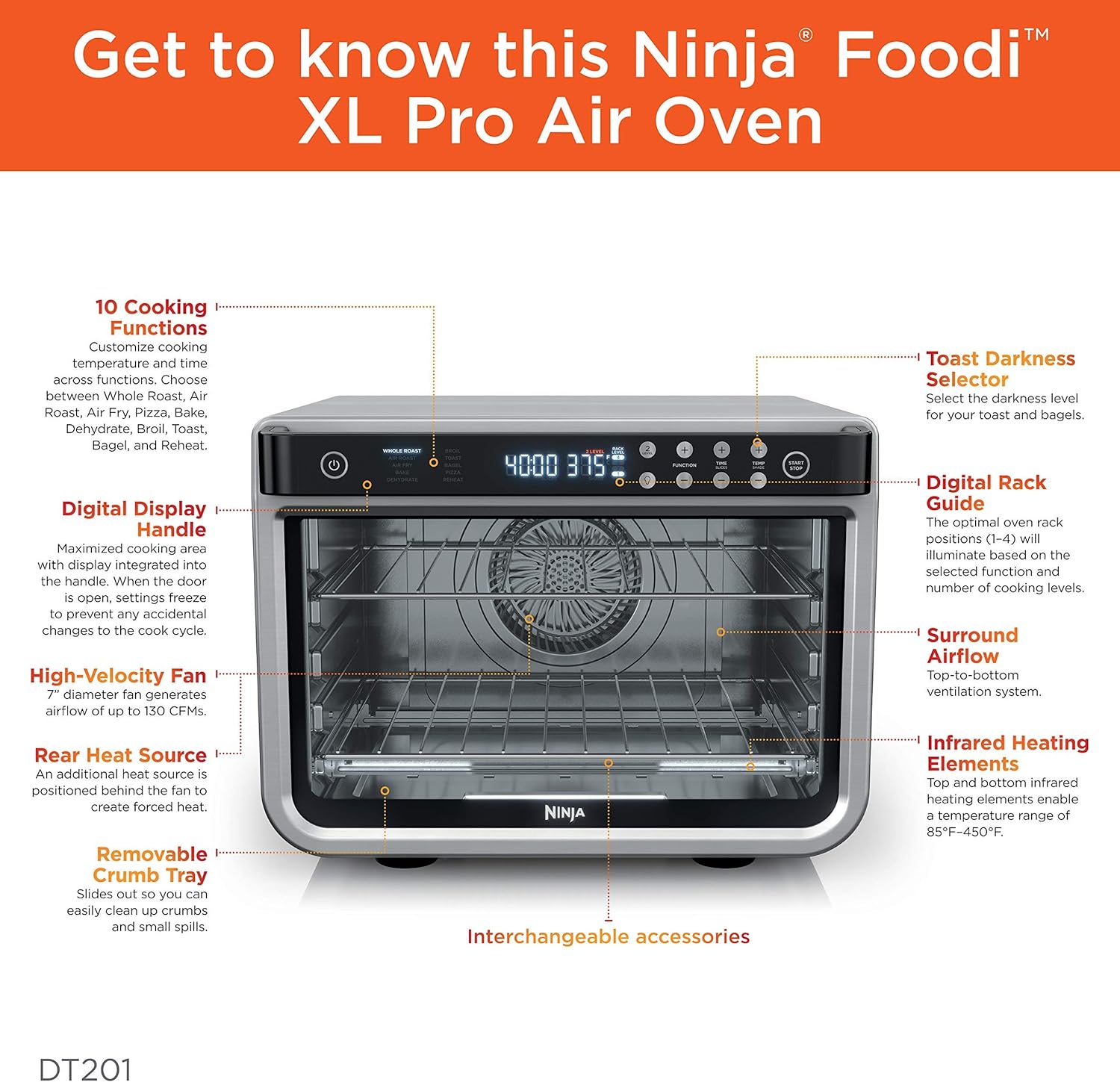 10 in 1 Smart Air Fry Digital Countertop Convection Toaster Oven with Thermometer XL Capacity and a Stainless Steel Finish - John Pierce Auto Care
