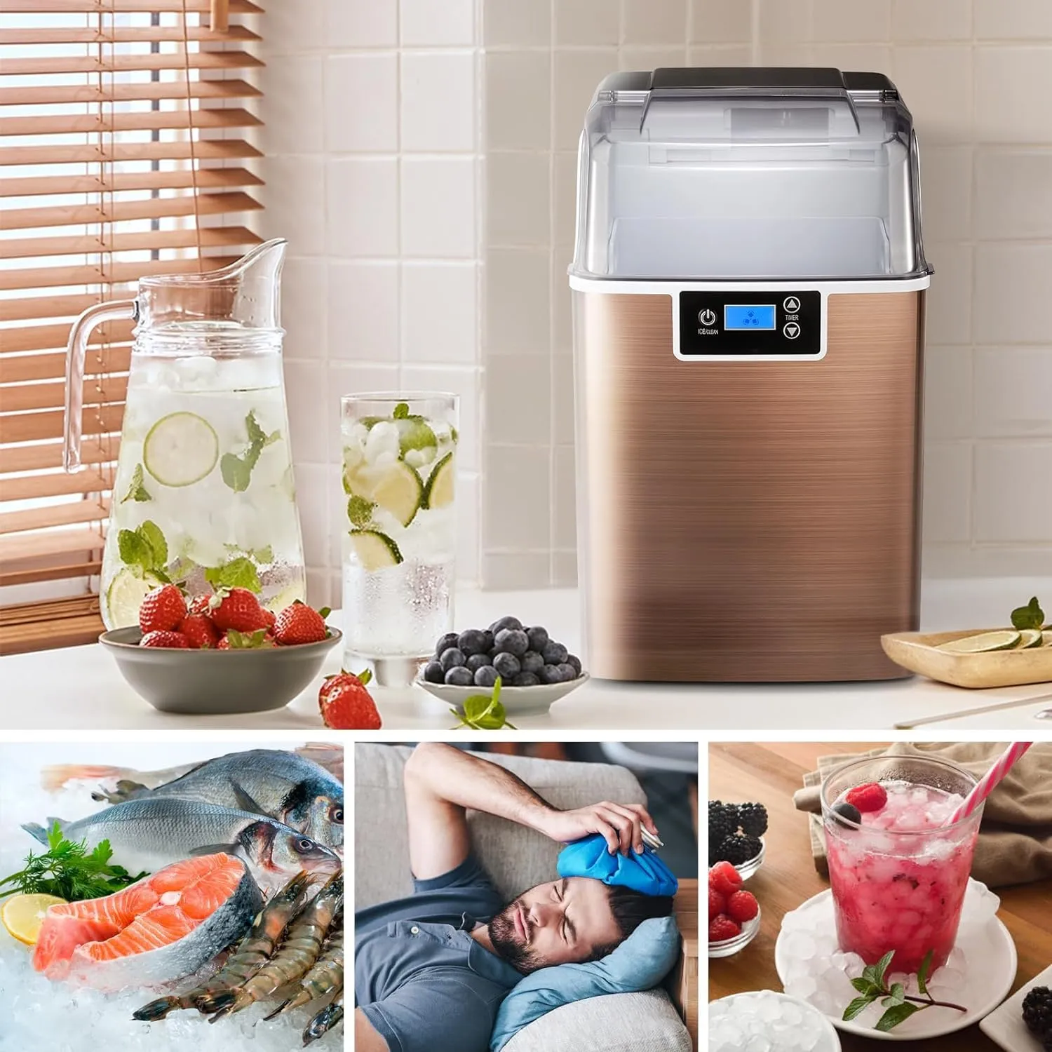 Ice Makers Countertop, 45lbs\/Day Pebble Ice Maker Machine with 24 Hour Timer, Self Cleaning Sonic ice Maker with Ice Scoop - John Pierce Auto Care