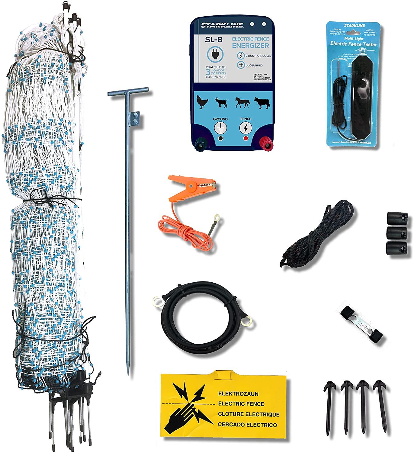 Starkline Electric Poultry Netting Kit �C AC Energizer (48��� x164�� White\/Blue Poultry Netting) (12\/48\/3) All in One Electric Fence Kit for Backyards, Homesteads, Ranches or Farms - John Pierce Auto Care