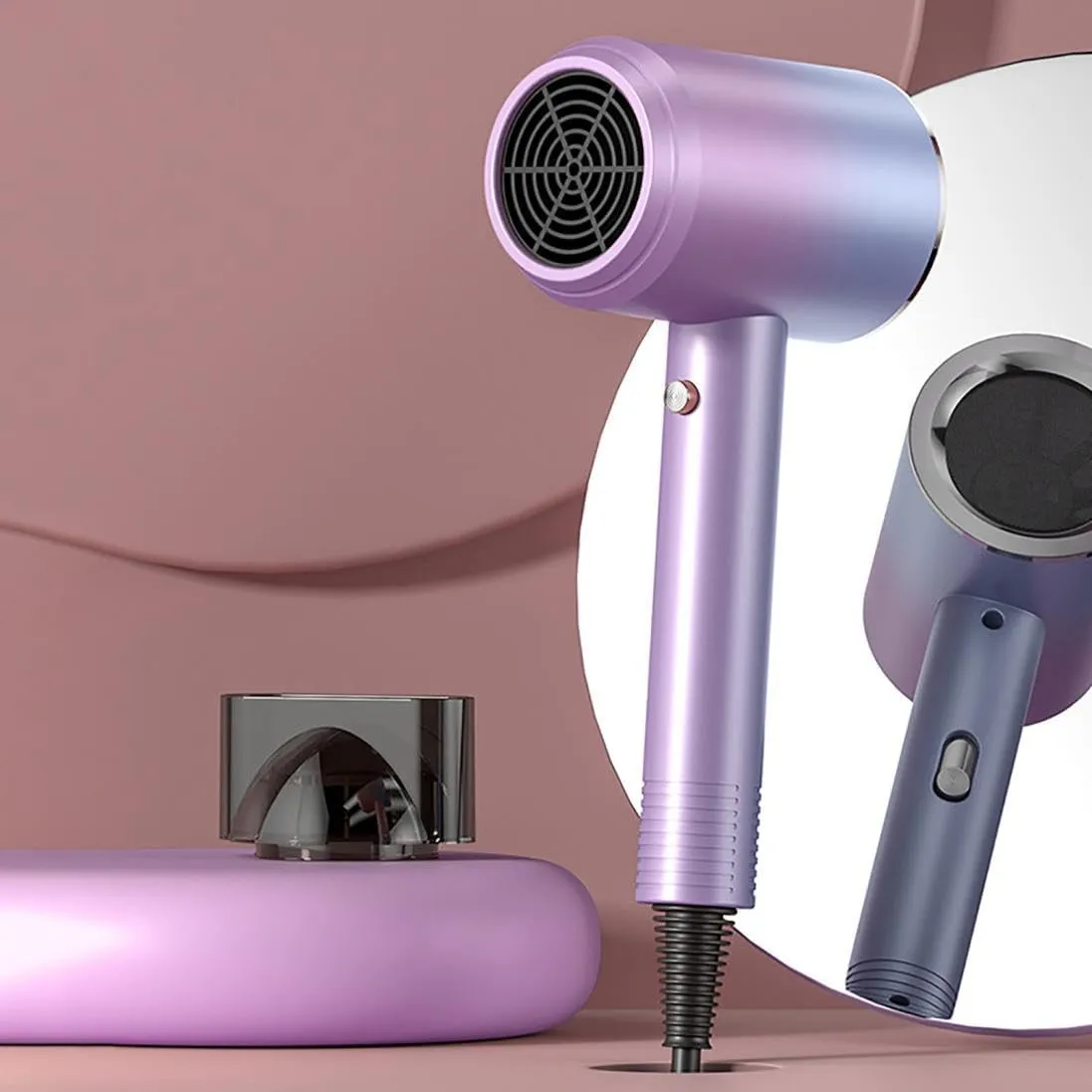 Blue Light Hair Care Gradient Hair Dryer Electric Hair Dryer Household Constant Temperature Cold and Hot Hair Dryer Silent Hair Dryer (Purple) - John Pierce Auto Care