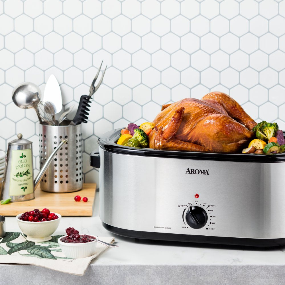 Aroma 22 Quart Electric Roaster Oven Stainless Steel with Self Basting Lid - John Pierce Auto Care