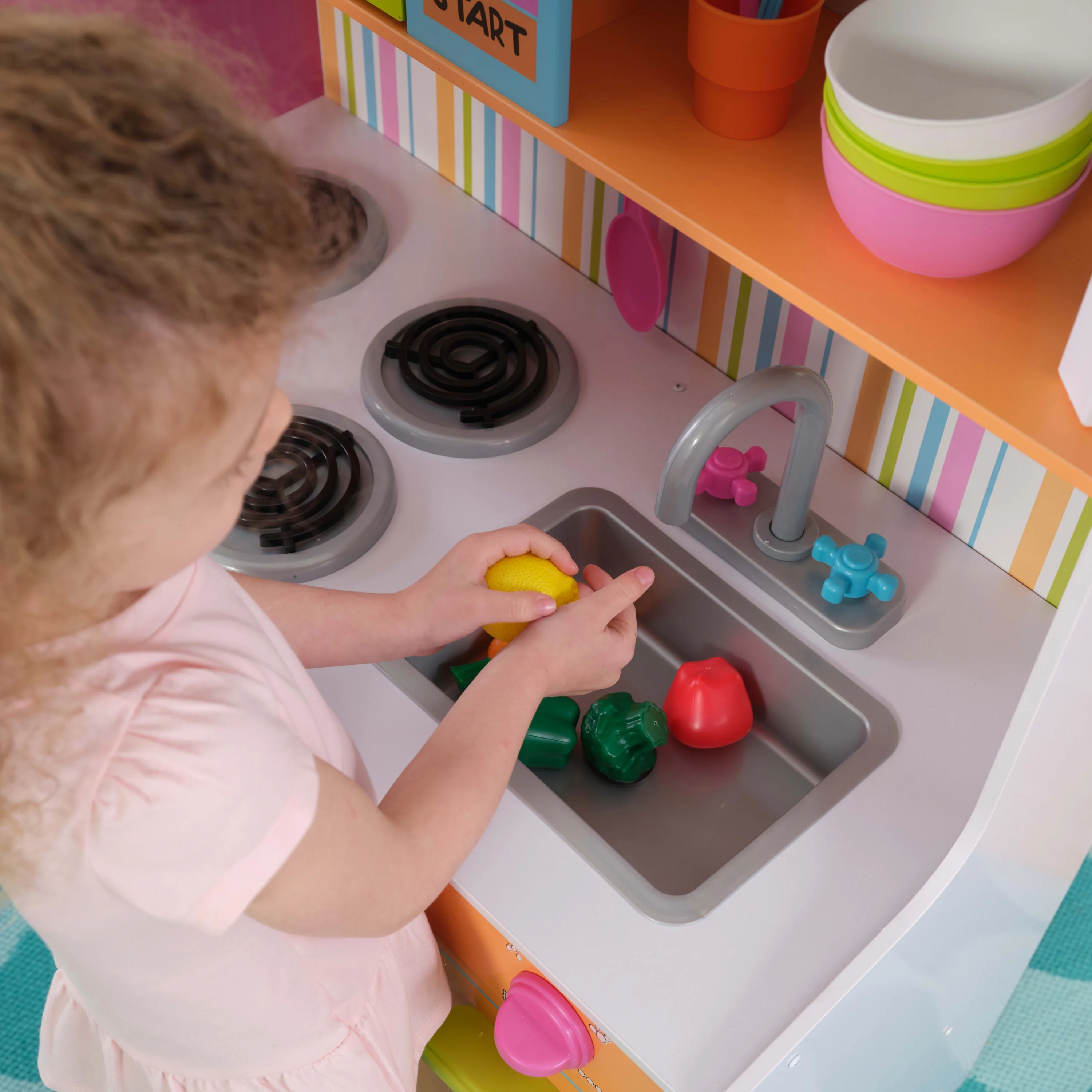KidKraft Deluxe Big and Bright Wooden Play Kitchen for Kids, Neon Colors - John Pierce Auto Care