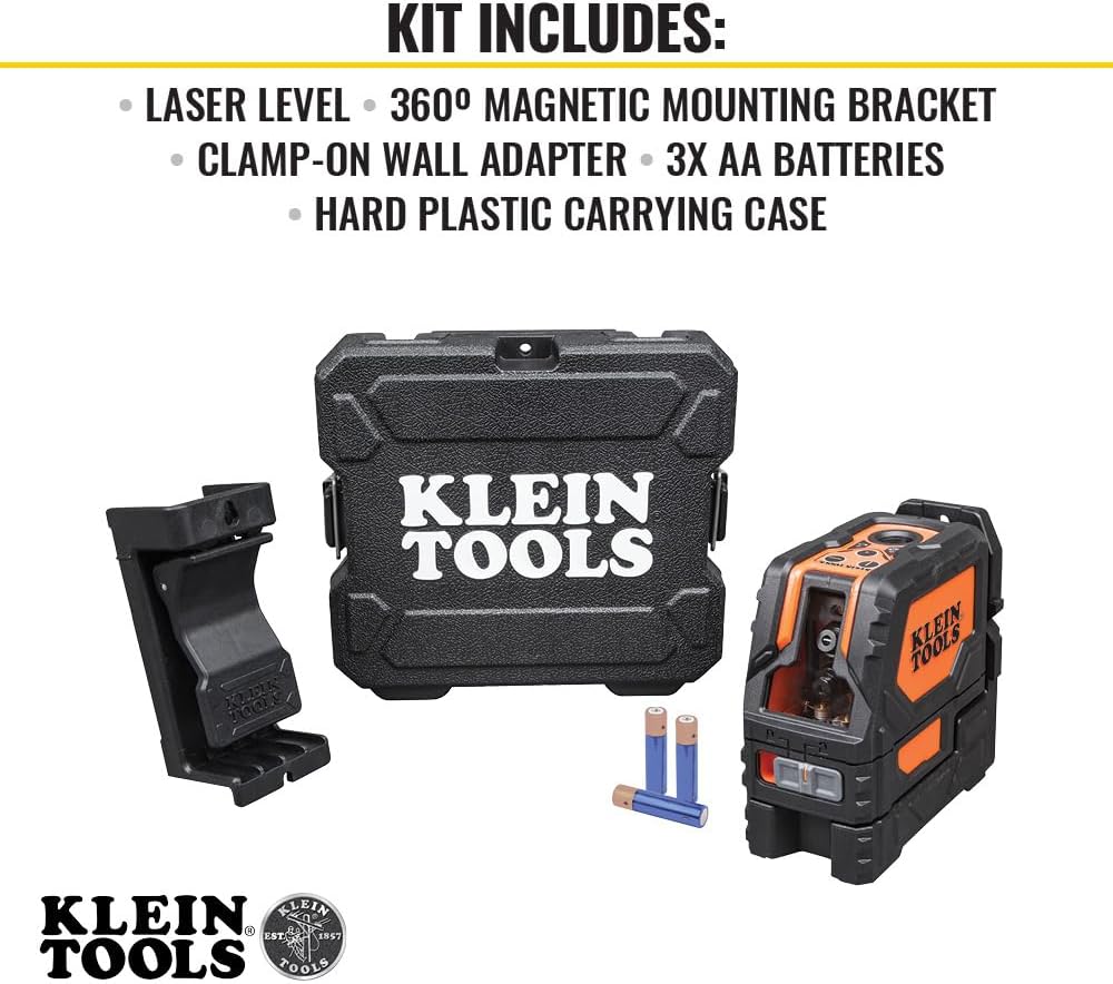 Klein Tools 93LCLS Laser Level, Self Leveling, Cross Line Level with Plumb Spot and Magnetic Mounting Clamp - John Pierce Auto Care