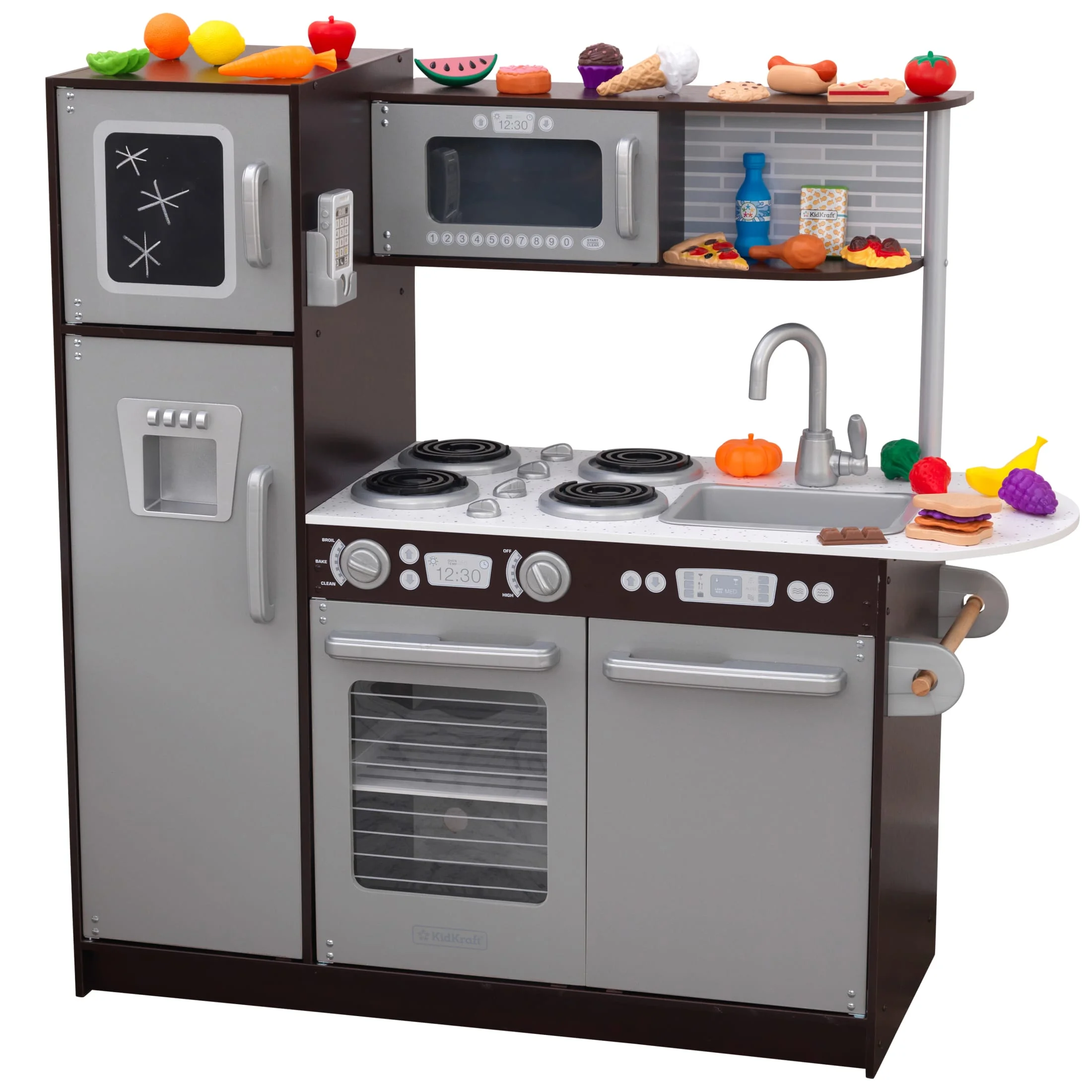 KidKraft Uptown Espresso Wooden Play Kitchen and 30 Piece Play Food Accessories - John Pierce Auto Care