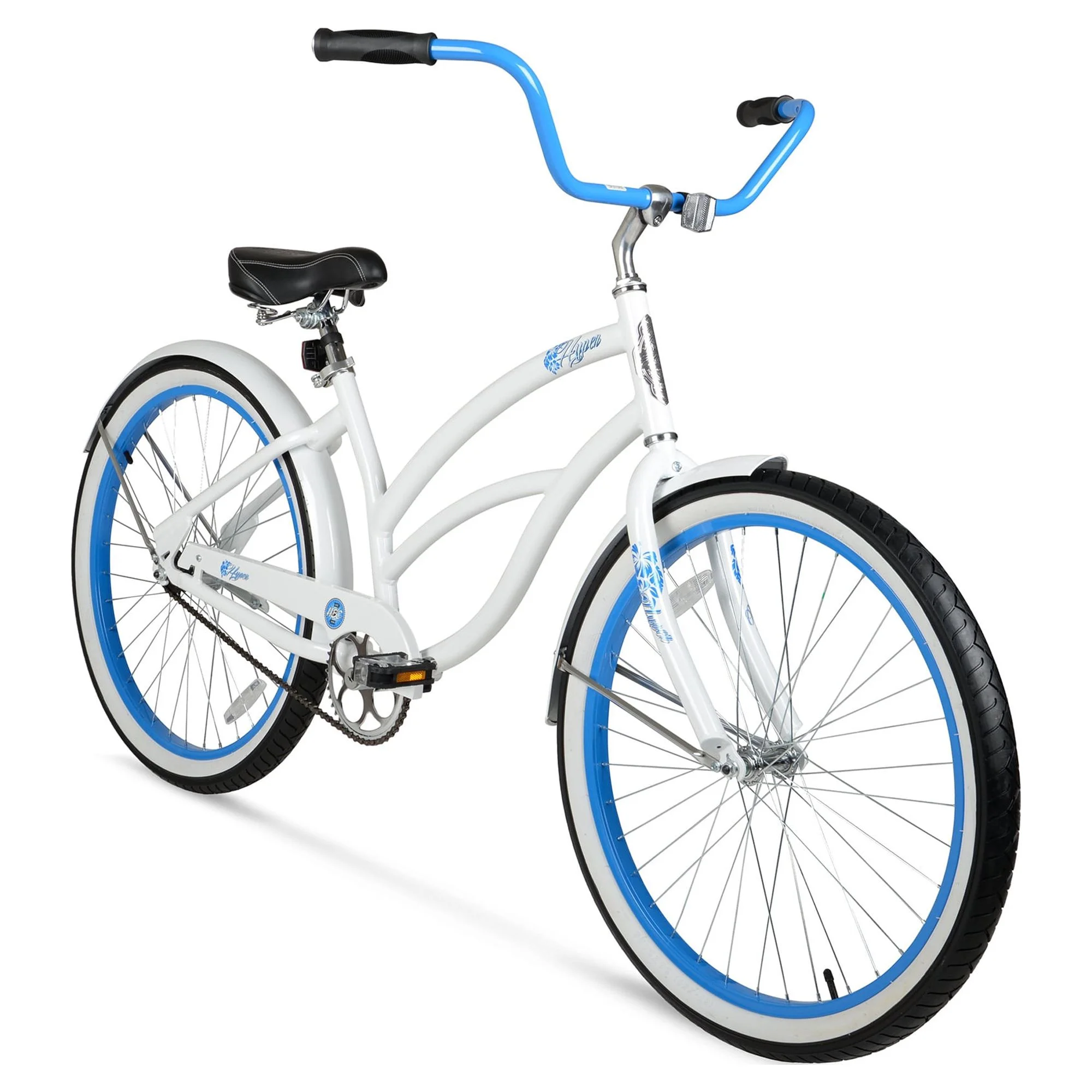 Hyper Bicycle Women\u0026#039;s 26 In. Beach Cruiser, White with Blue Rim - John Pierce Auto Care