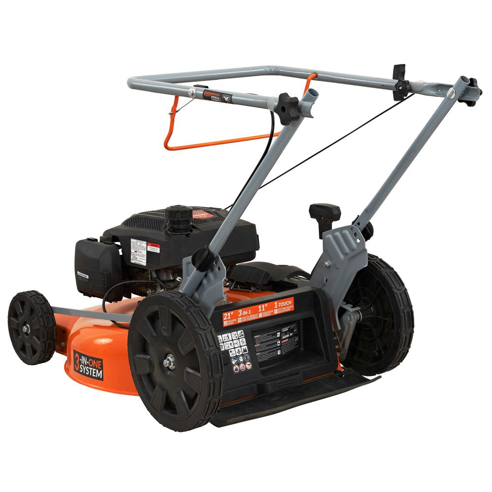 YARDMAX 21 In. 170Cc 3 In 1 Gas Walk behind Push Lawn Mower with High Rear Wheels - John Pierce Auto Care