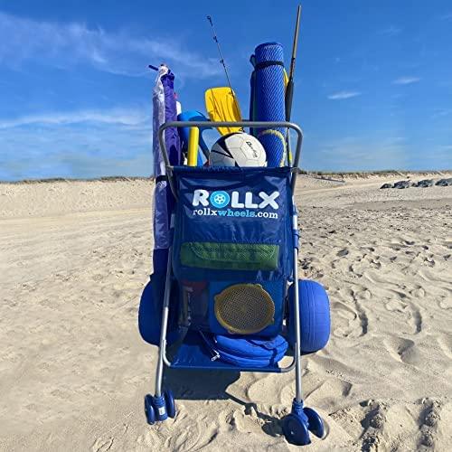 RollX Foldable Storage Wagon Beach Cart 12 inch Balloon Wheels �C ( Pump Included ) (Blue) - John Pierce Auto Care