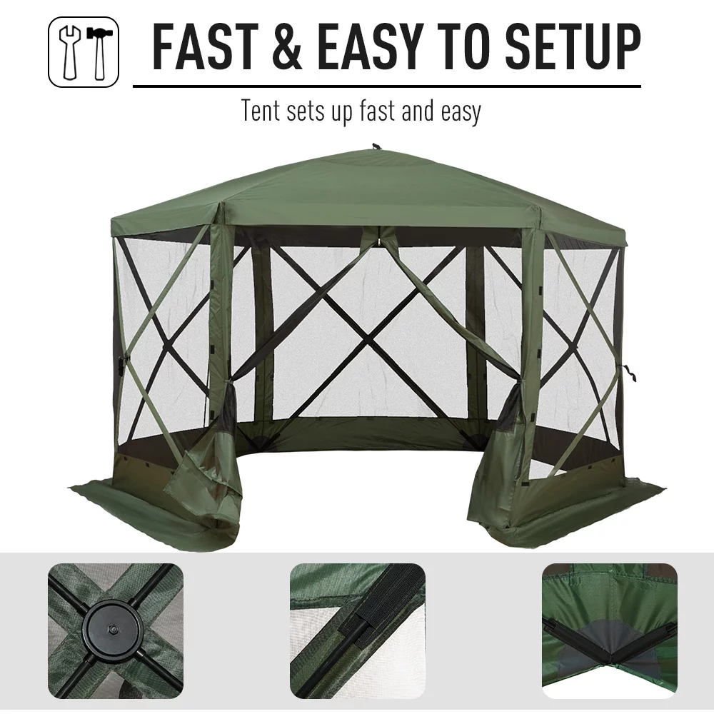 Outsunny 12\u0026#039; x 12\u0026#039; Hexagon Screen House, Pop Up Tent Portable Gazebo Canopy Shelter with Mesh Netting Walls, Carry Bag and Shaded Interior, Green - John Pierce Auto Care