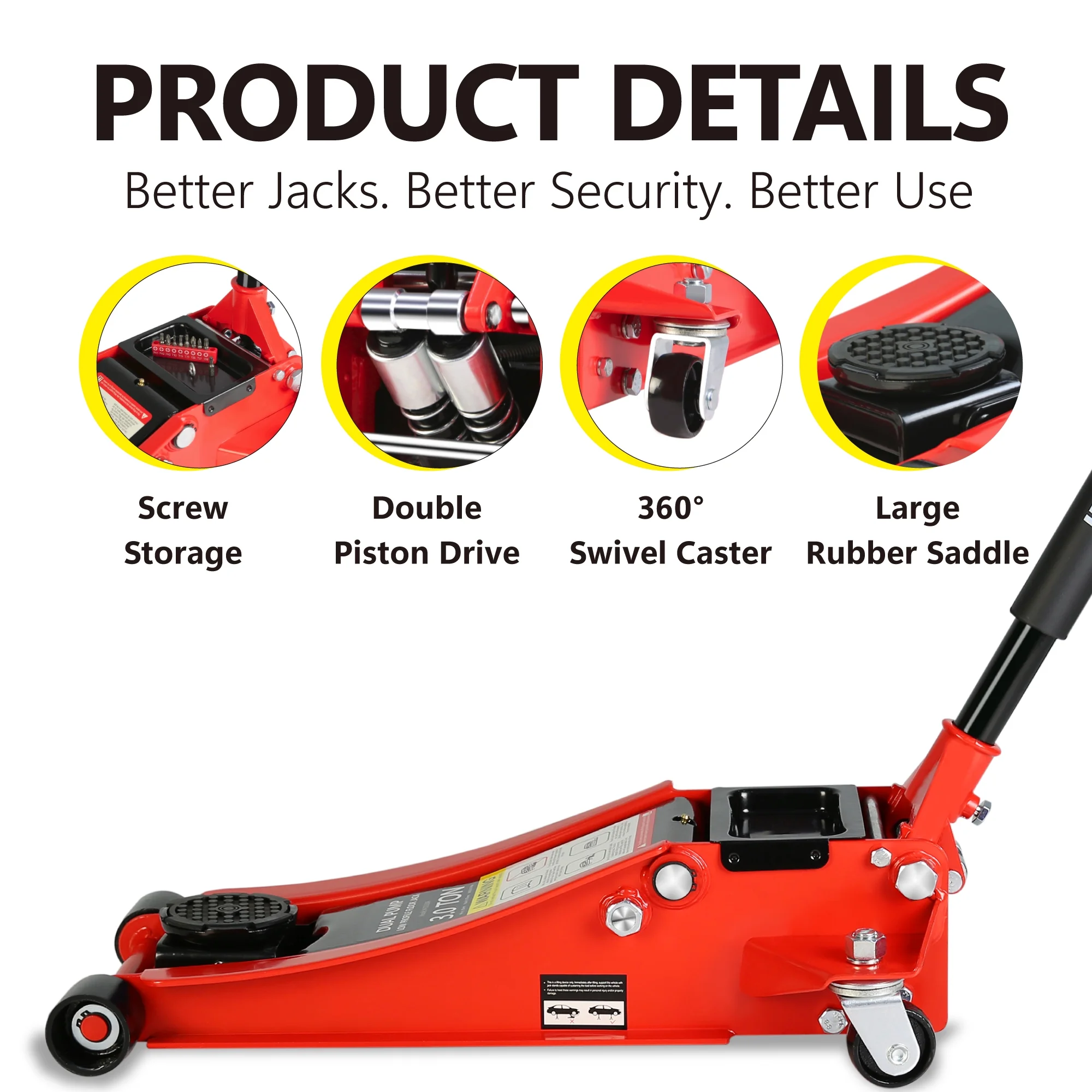 Hydraulic Low Profile And Steel Racing Floor Jack With Dual Piston Quick Lift Pump,3 Ton 6600 Lb Capacity, Lifting Range 3.3" 18.5" Black Red Steel - John Pierce Auto Care