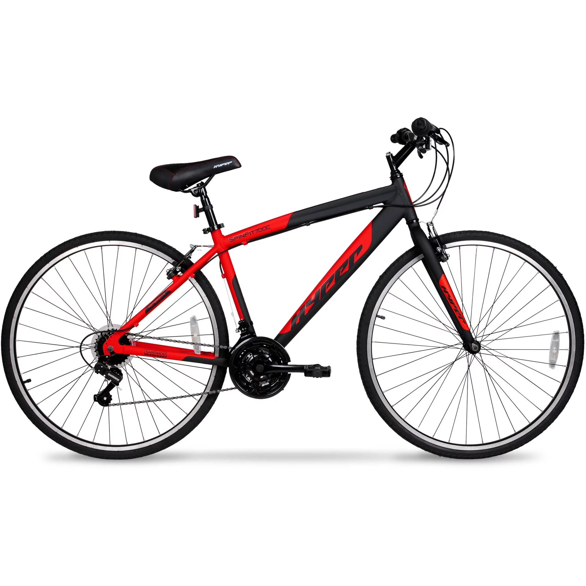 Hyper Bicycle 700c Men\u0026#039;s Spin Fit Hybrid Bike, Black and Red - John Pierce Auto Care