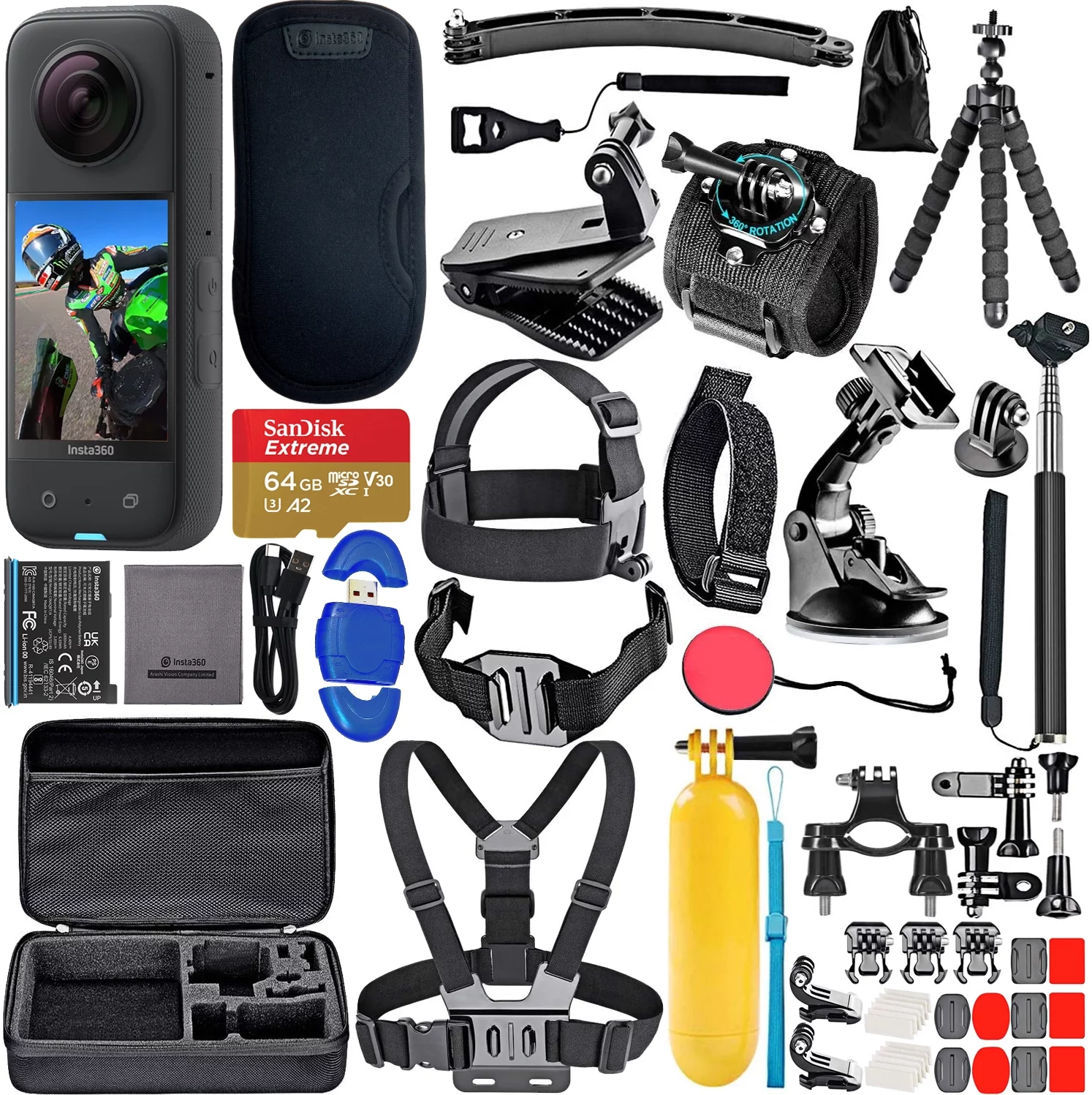 Insta360 X3 Waterproof 360 Action Camera Pro Accessory Bundle - John Pierce Auto Care