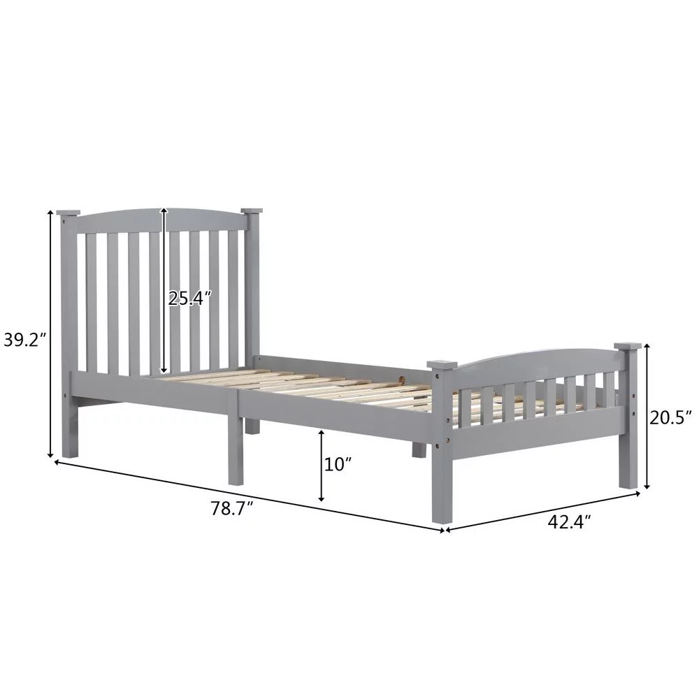 Ktaxon Vertical Wood Bed Frame for Bedroom with Headboard and Footboard Gray Twin Size - John Pierce Auto Care