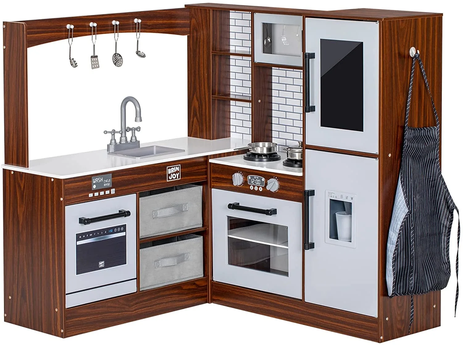 BRINJOY Corner Play Kitchen for Kids, Wooden Toddler Kitchen Playset w\/ Faucet, Sink, Microwave, Oven, Apron, Blackboard, Storage Cabinets, Pretend Cooking Toys w\/ Sound \u0026amp; Light Gift for Ages 3 - John Pierce Auto Care