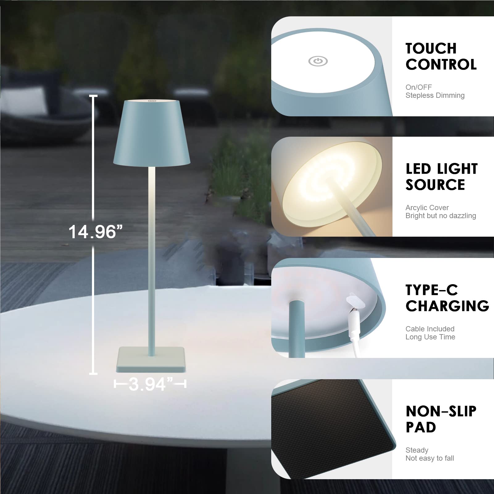 Aoceley 2 Packs Rechargeable LED Table Lamp,Outdoor Cordless Table Lamp Waterproof - John Pierce Auto Care