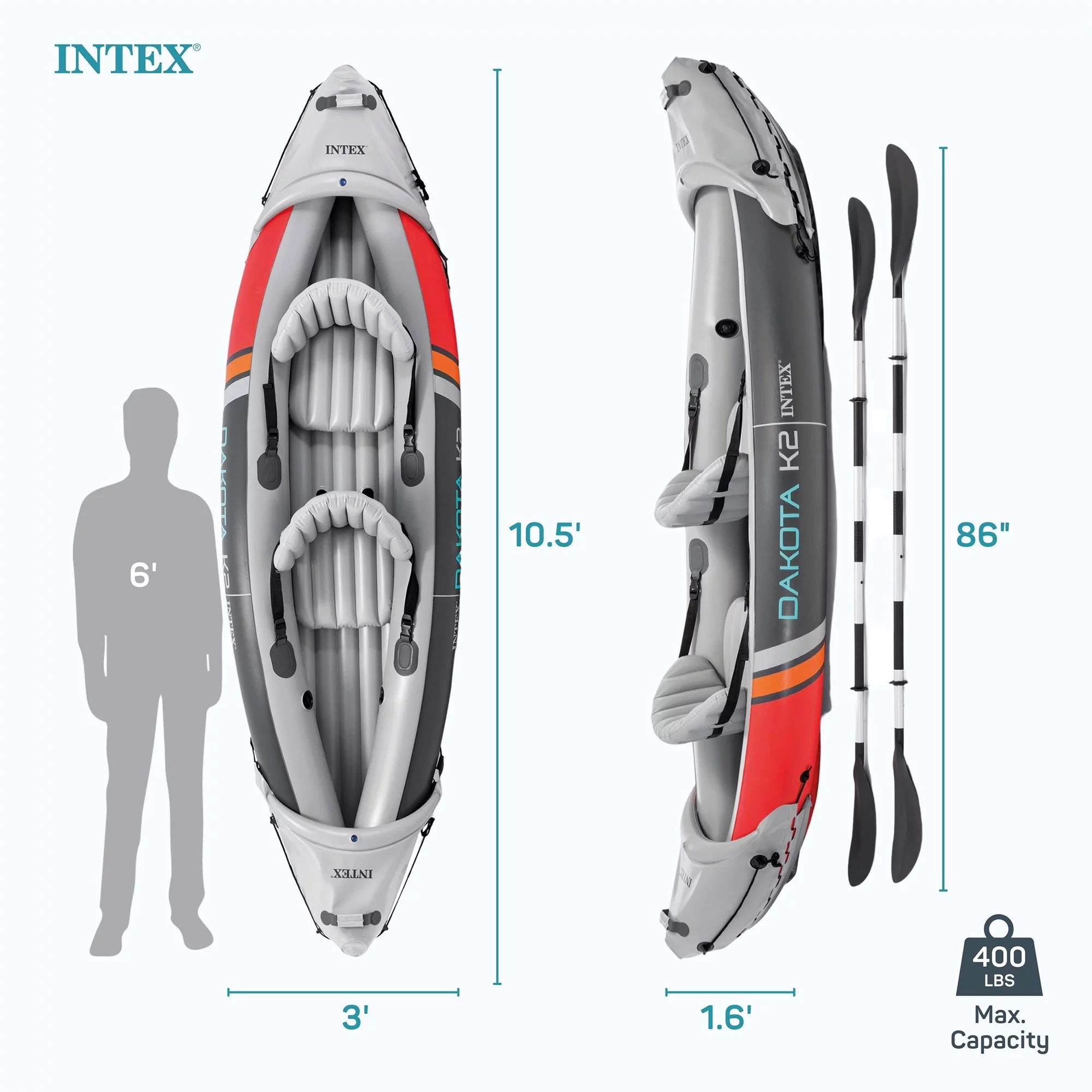 Open Box Intex Dakota K2 2 Person Vinyl Inflatable Kayak with Oars and Pump - John Pierce Auto Care