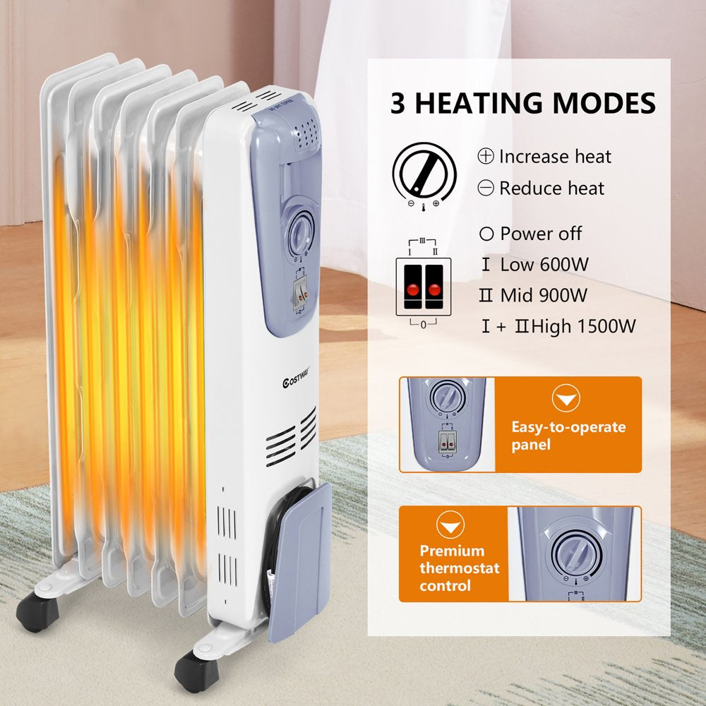 Costway 1500W Electric Oil Filled Radiator Space Heater 7 Fin Thermostat Room Radiant - John Pierce Auto Care
