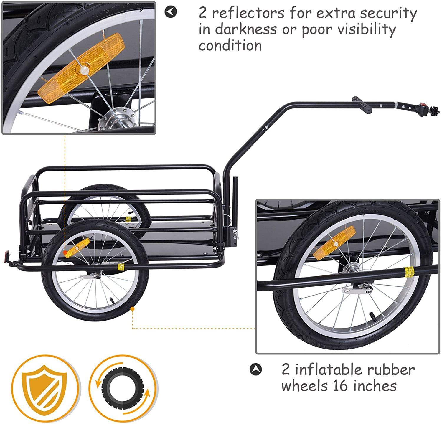 Aosom Foldable Bike Cargo Trailer Cart with Hitch, 80lbs Capacity, 16in Wheels, Black - John Pierce Auto Care