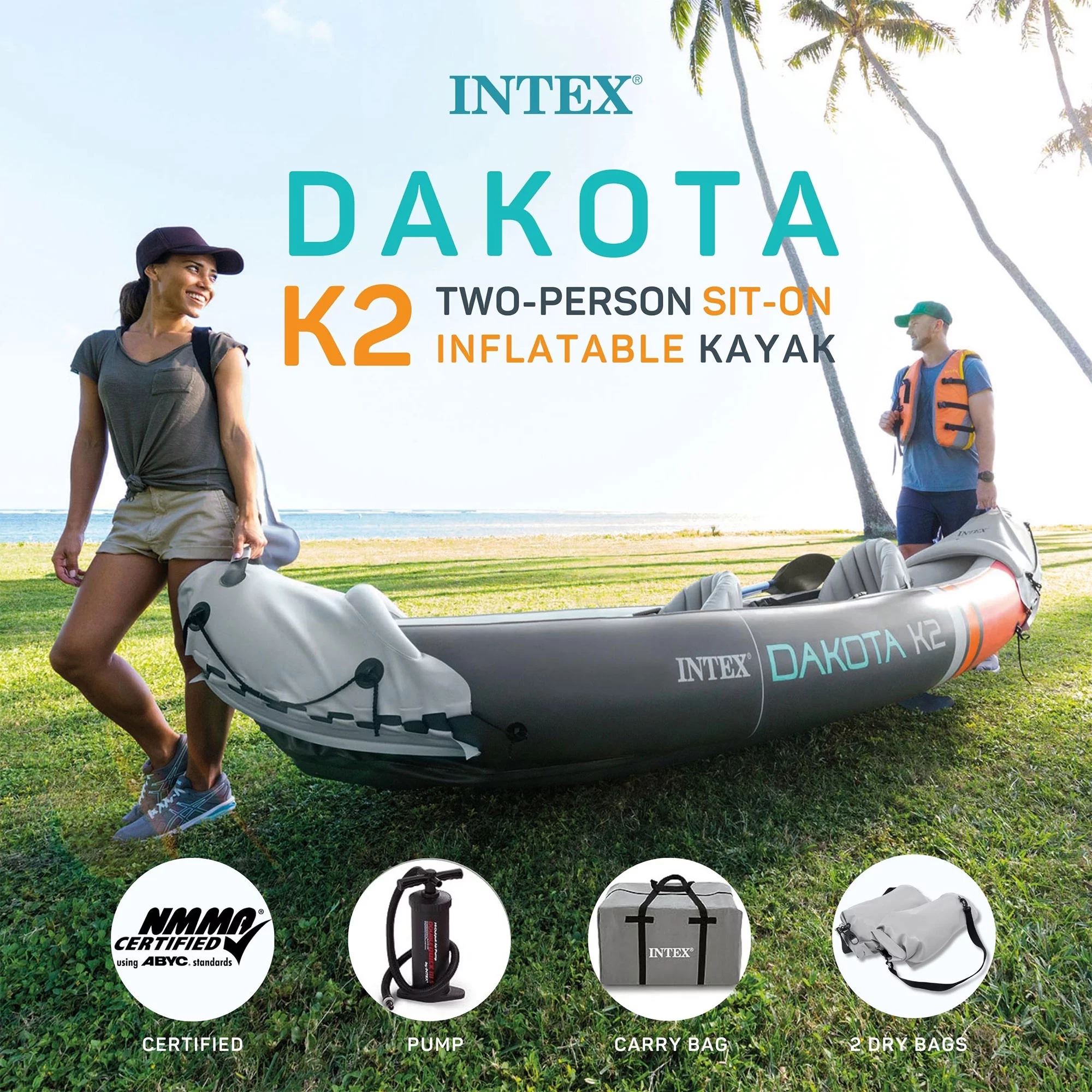 Open Box Intex Dakota K2 2 Person Vinyl Inflatable Kayak with Oars and Pump - John Pierce Auto Care