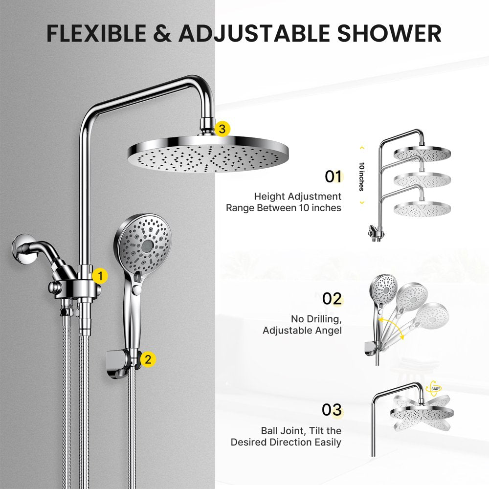 Ambicasa Luxury Dual Showerhead Combo, 10\u0026quot; Rainfall Shower Head \u0026amp; 5\u0026quot; Handheld High Pressure Shower Head - John Pierce Auto Care