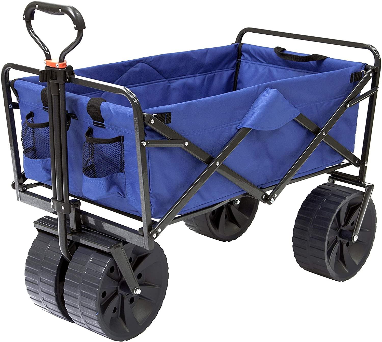 Mac Sports Heavy Duty Collapsible Folding All Terrain Utility Beach Wagon Cart, Blue\/Black - John Pierce Auto Care