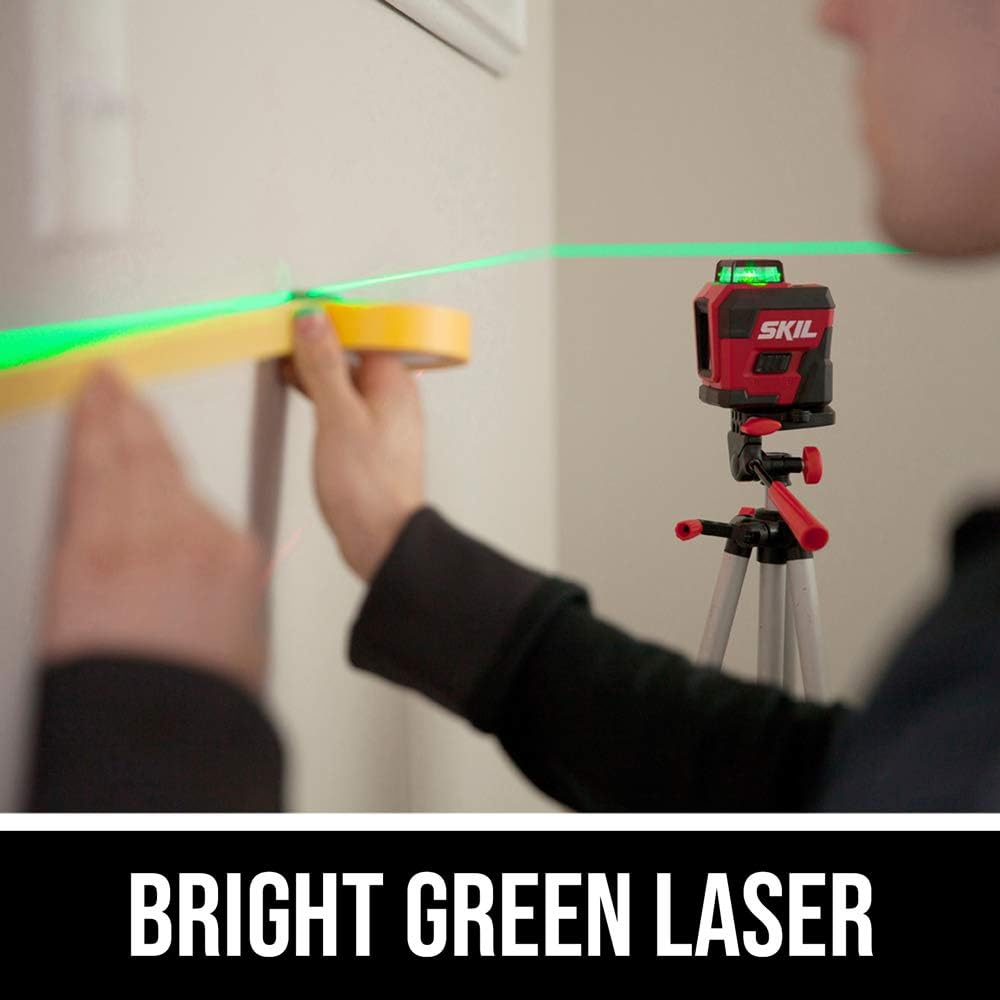 SKIL 100ft Self Leveling Green Cross Line Laser with Rechargeable Battery, Tripod \u0026amp; Bag   LL9322G 01 - John Pierce Auto Care