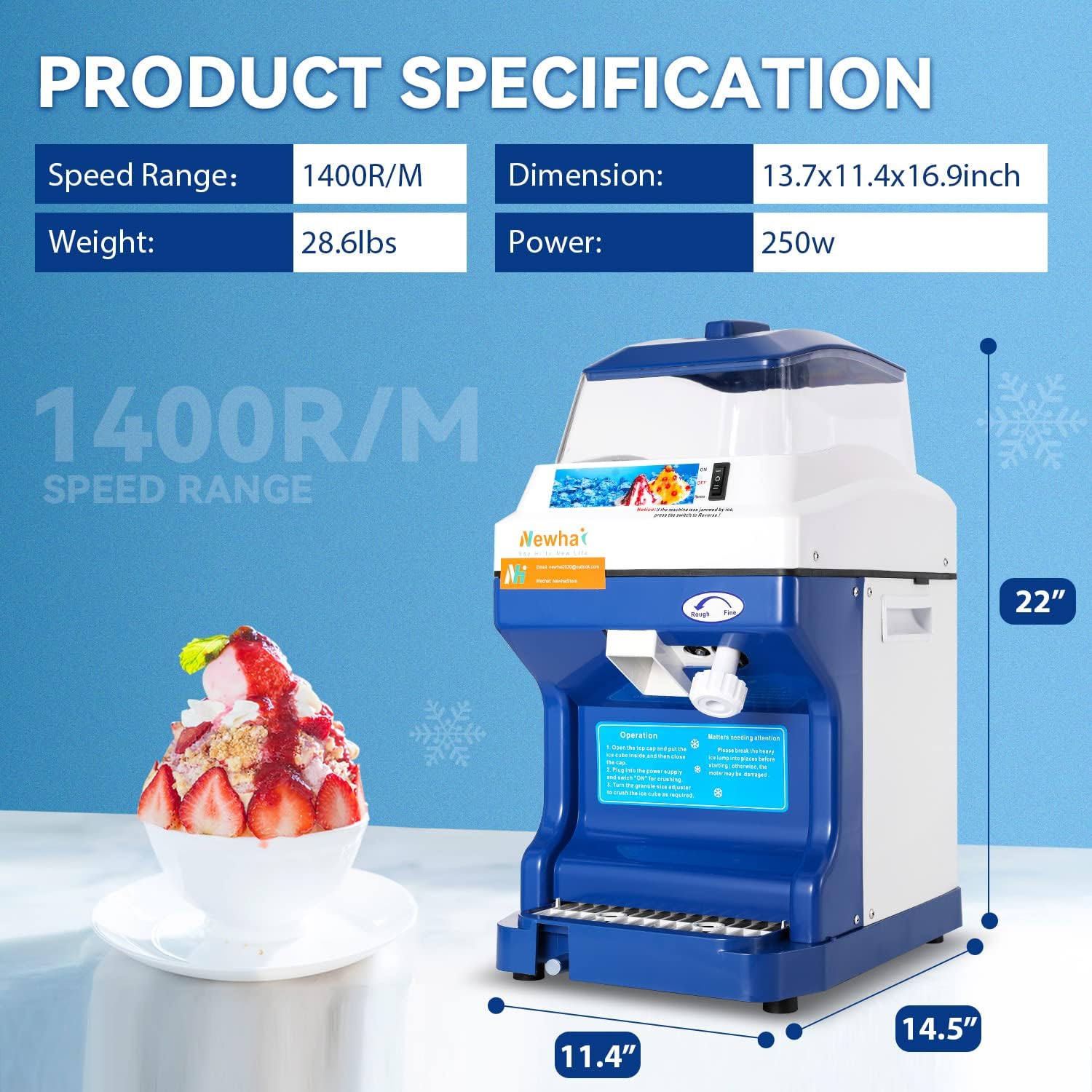 Commercial ice shredder Electric shave ice machine 300W automatic shave ice machine 1400RPM adjustable thickness 441 lb\/h shave ice machine - John Pierce Auto Care