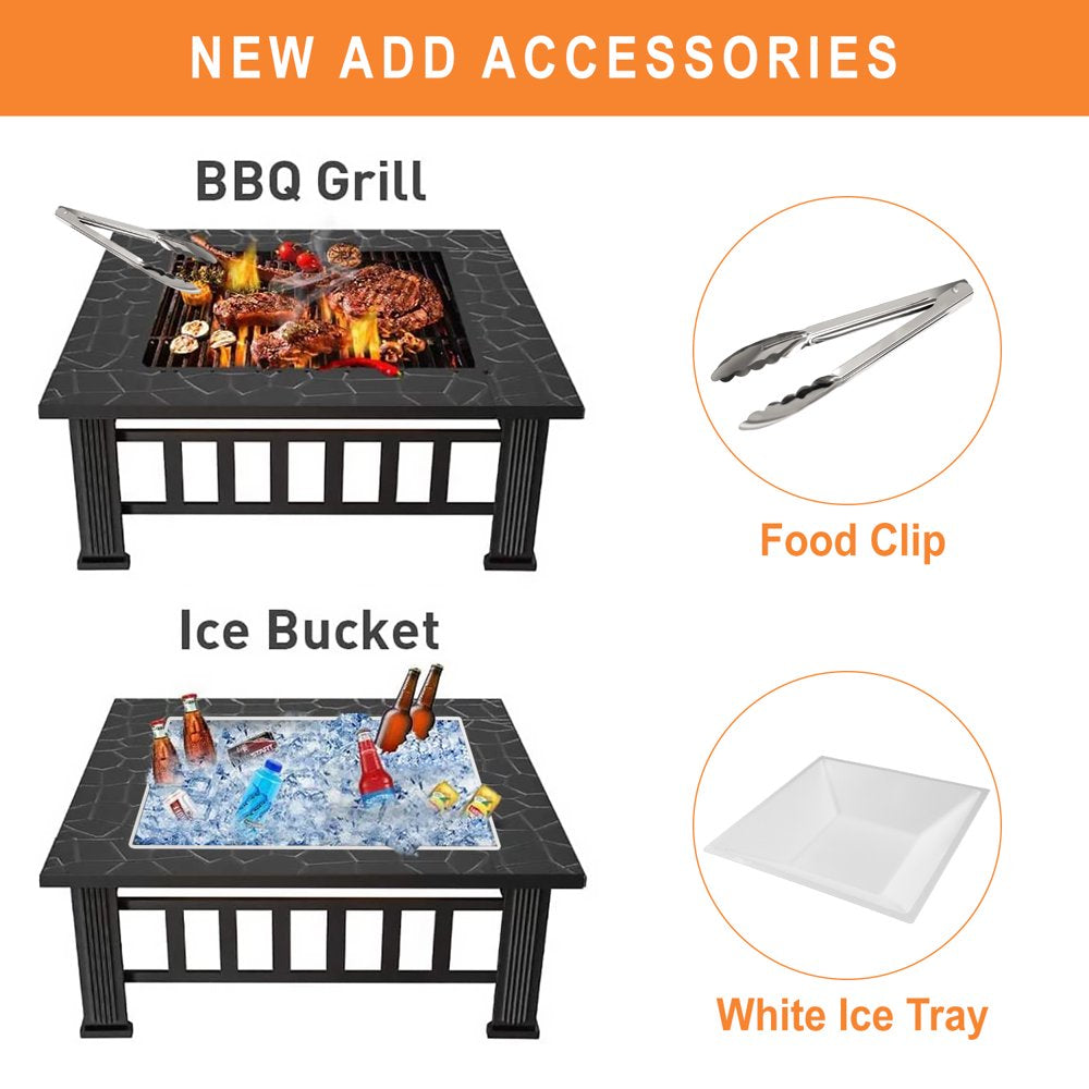 Uhomepro 32\u0026quot; Wood Burning Fire Pit Tables with Screen Lid, Poker, BBQ Net, Ice Tray, Food Clip and Cover - John Pierce Auto Care