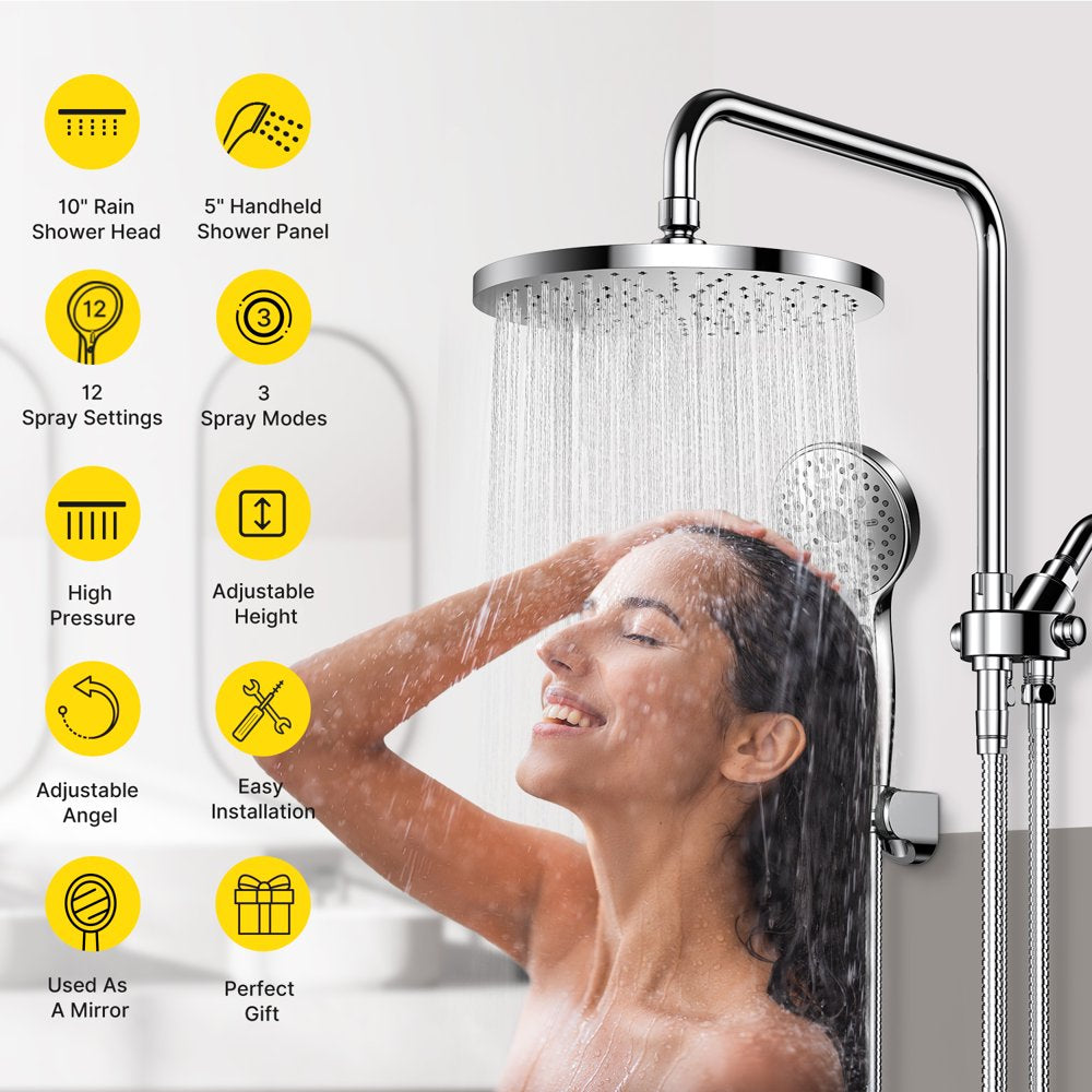 Ambicasa Luxury Dual Showerhead Combo, 10\u0026quot; Rainfall Shower Head \u0026amp; 5\u0026quot; Handheld High Pressure Shower Head - John Pierce Auto Care