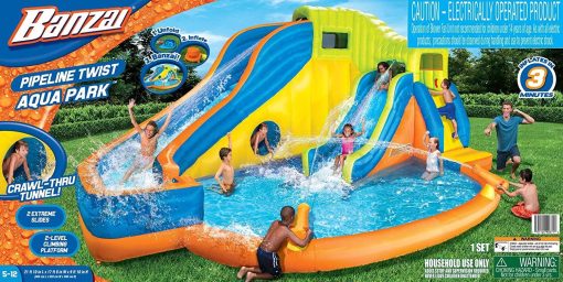 BANZAI Pipeline Twist Kids Inflatable Outdoor Backyard Water Pool Aqua Splash Park and Slides with Climbing Wall, Water Cannons, \u0026amp; Clubhouse, Ages 5 - John Pierce Auto Care