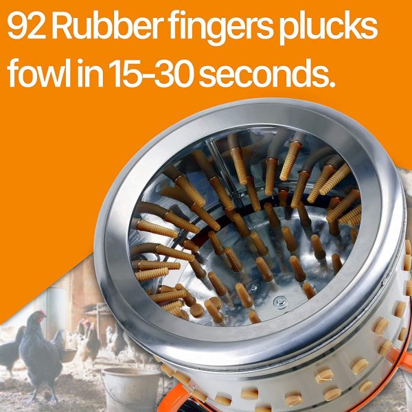 SuperHandy Chicken Plucker De Feather Remover Poultry and Fowl Food Processor Electric Stainless Steel Heavy Duty 1HP 120VAC 280RPM GFCI Connector 92 Soft Fingers 20��� Drum Diameter - John Pierce Auto Care