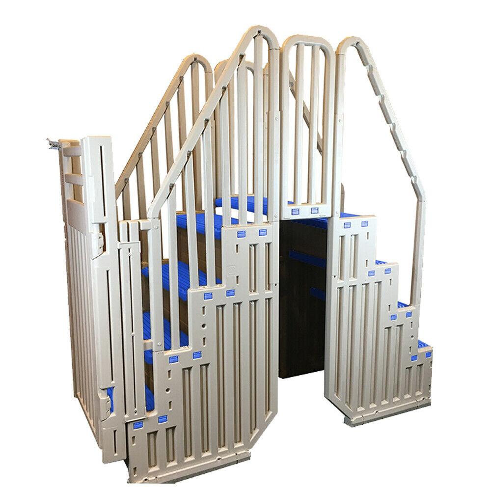 Confer Warm Gray Above Ground Blue Swimming Pool System w\/ Blue Steps \u0026amp; Closure - John Pierce Auto Care