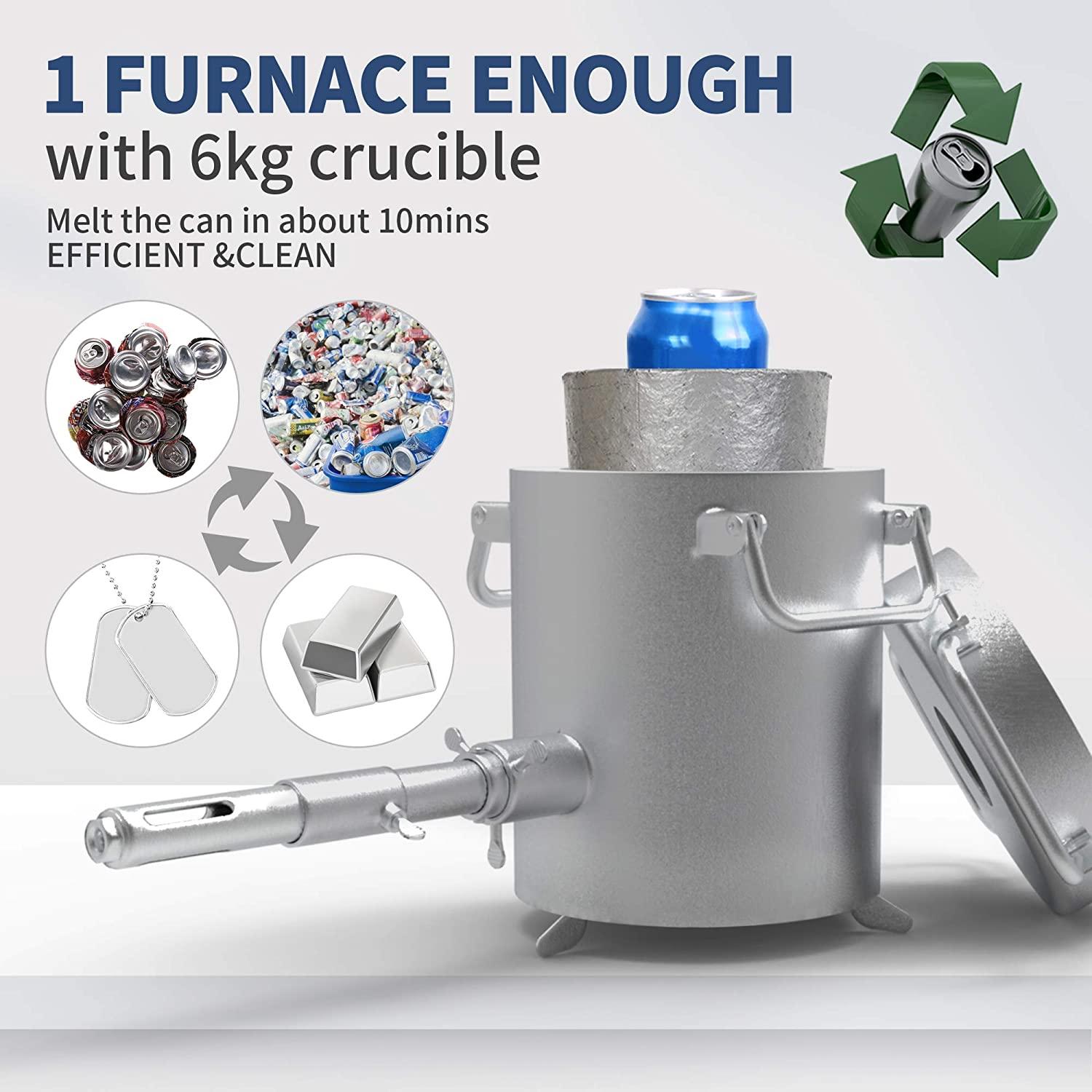 Propane Melting Furnace Kits, 6kg(13LB) Graphite Crucible, Up to 2372��F, Made of Steel Barrel, Smelt Metal,with Goggles and High Temperature Gloves - John Pierce Auto Care