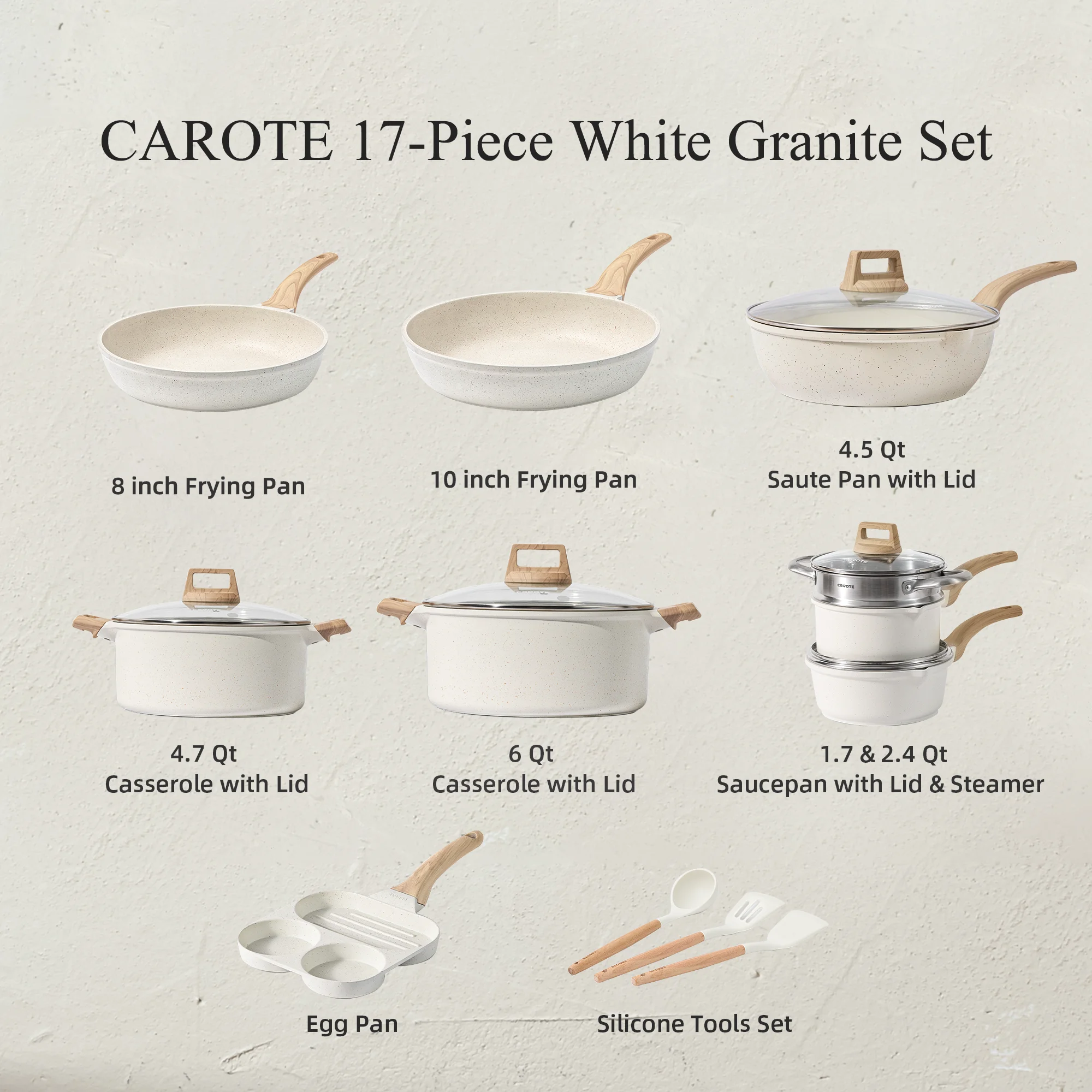 Carote 17-Piece Nonstick Granite Kitchen Cookware Set - John Pierce Auto Care