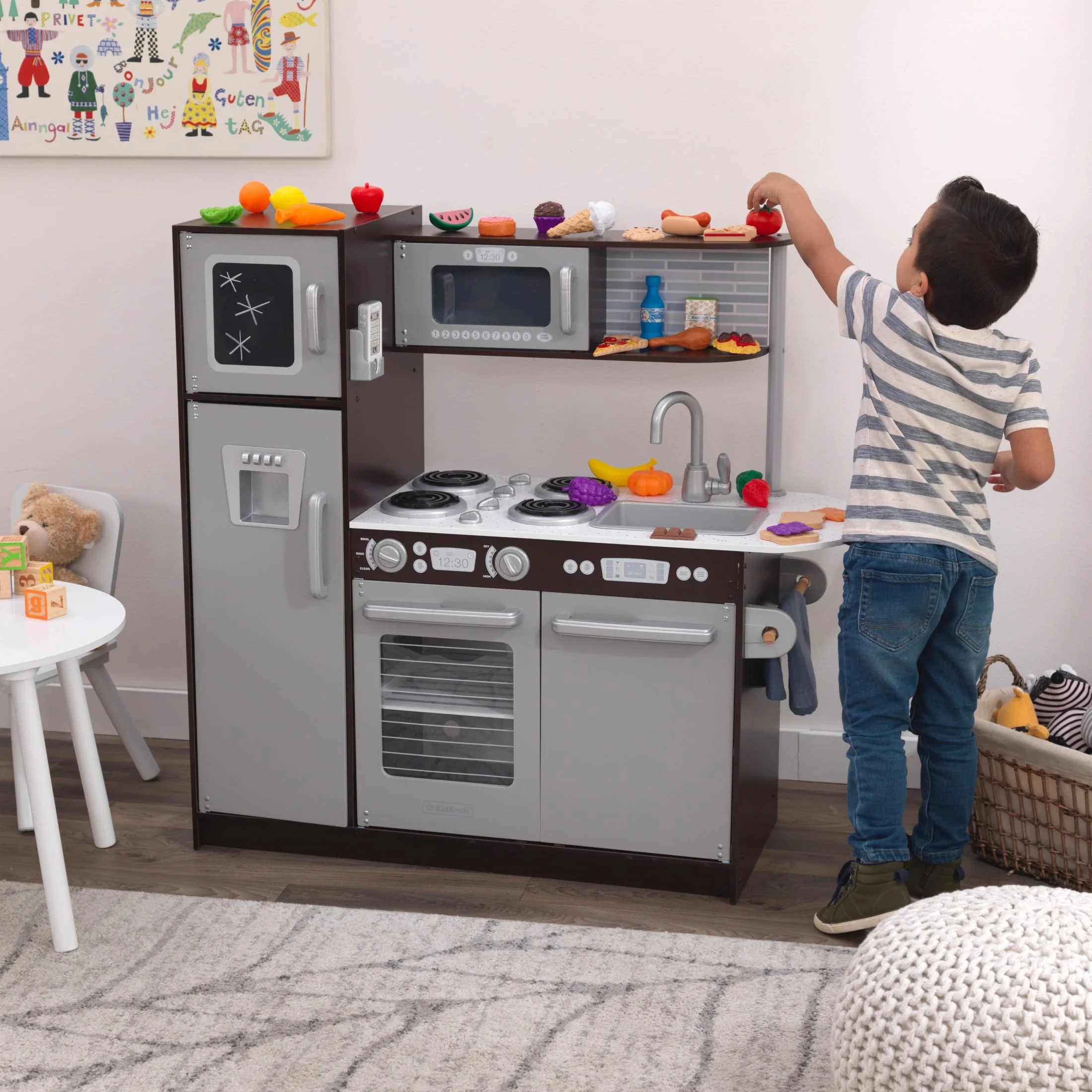 KidKraft Uptown Espresso Wooden Play Kitchen and 30 Piece Play Food Accessories - John Pierce Auto Care