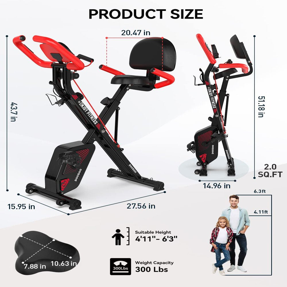 Pooboo 3 In 1 Foldable Exercise Bike Indoor Cycling Bike Workout 300Lb - John Pierce Auto Care