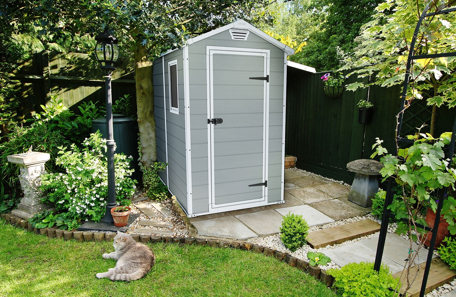 Keter Manor 4x6 Durable Resin Outdoor Storage Shed, Gray/White - John Pierce Auto Care