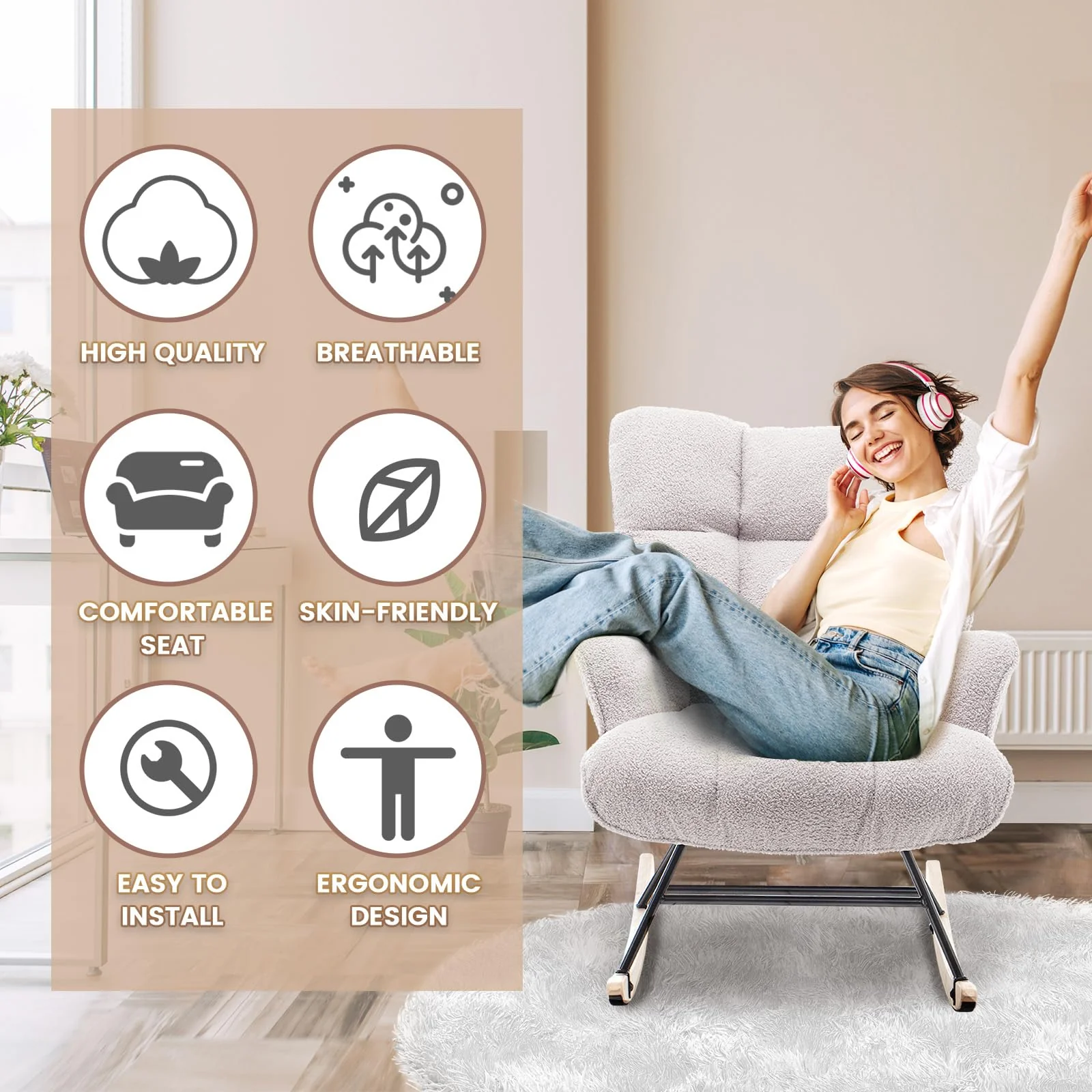 Nursery Rocking Chair with High Backrest - John Pierce Auto Care