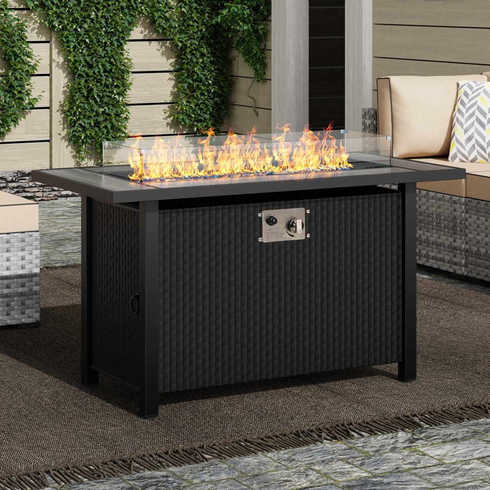 Walsunny 45\u0026quot; Propane Fire Pit Table 50,000 BTU Steel Gas Fire Pit with Lid and Lava Rock Rectangular - John Pierce Auto Care