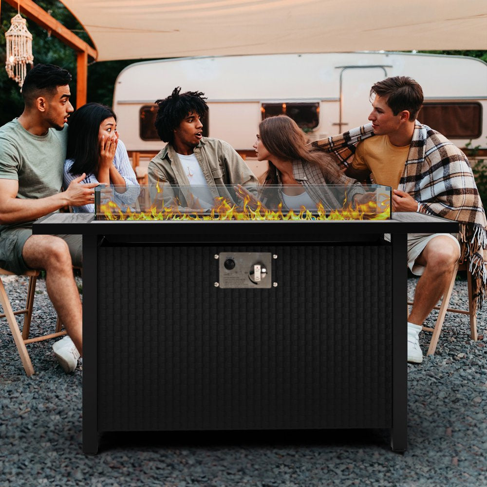 Walsunny 45\u0026quot; Propane Fire Pit Table 50,000 BTU Steel Gas Fire Pit with Lid and Lava Rock Rectangular - John Pierce Auto Care