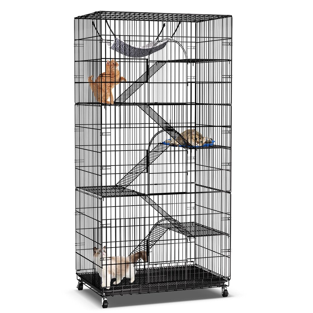 SINGES 6 Tier Large 77\u0026quot; Cat Cage Kennels Indoor Metal Wire Cat Playpen with Cat Bed - John Pierce Auto Care