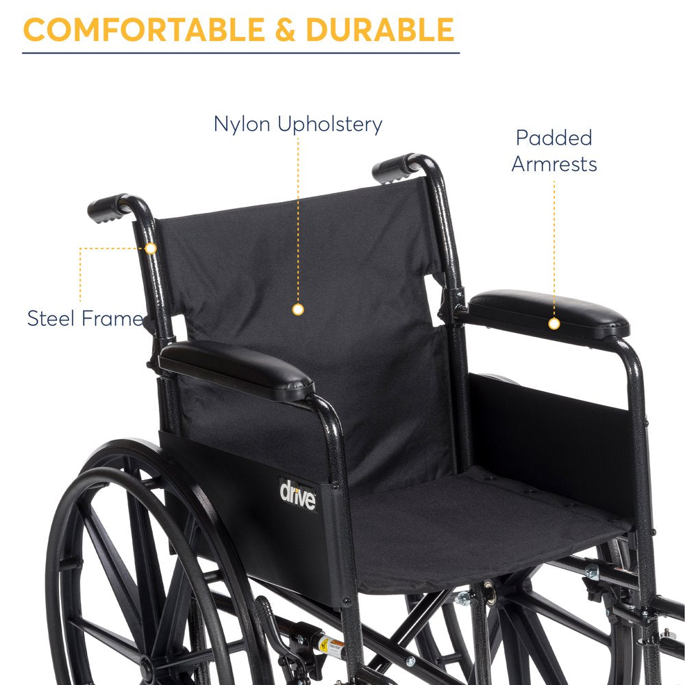 Drive Medical Silver Sport 1 Wheelchair with Full Arms and Swing Away Removable Footrest - John Pierce Auto Care