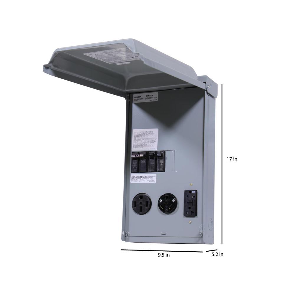 RV Panel with 50 Amp and 30 AMP RV Receptacles and a 20 Amp GFCI Receptacle - John Pierce Auto Care