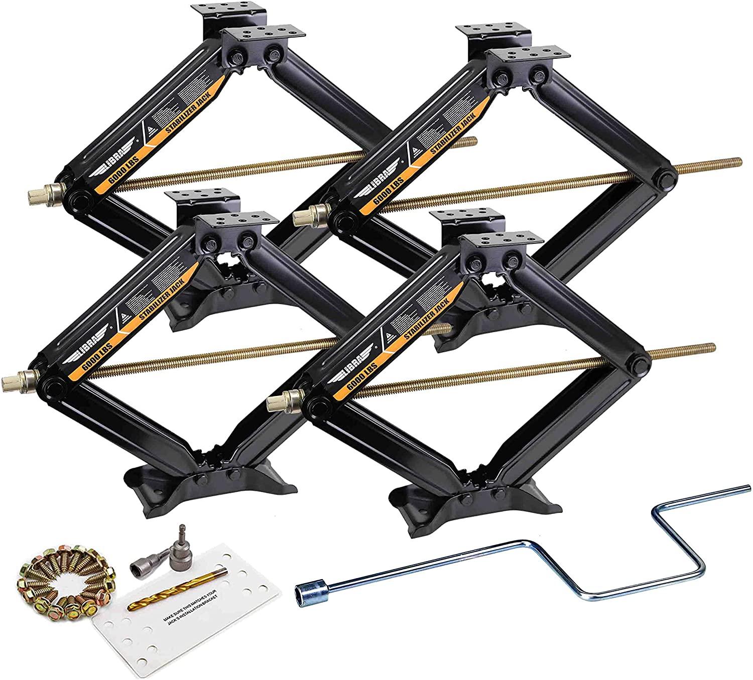 Set 4 Libra 24��� 6000lbs RV Trailer Stabilizer Leveling Scissor Jacks w\/ Dual Power Drill sockets \u0026amp; mounting Hardware Set - John Pierce Auto Care